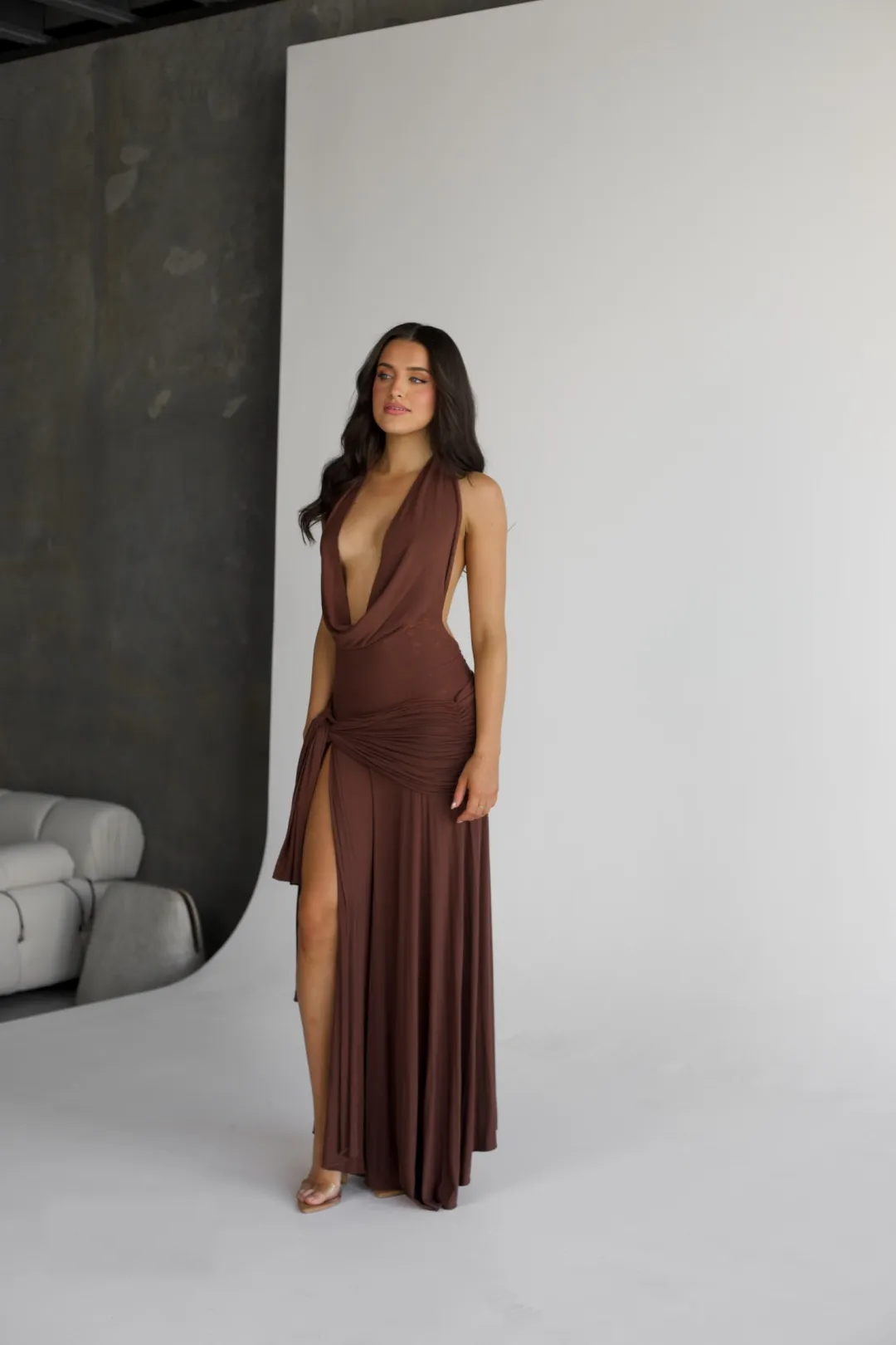 Evelyn Halter maxi Dress - Brown