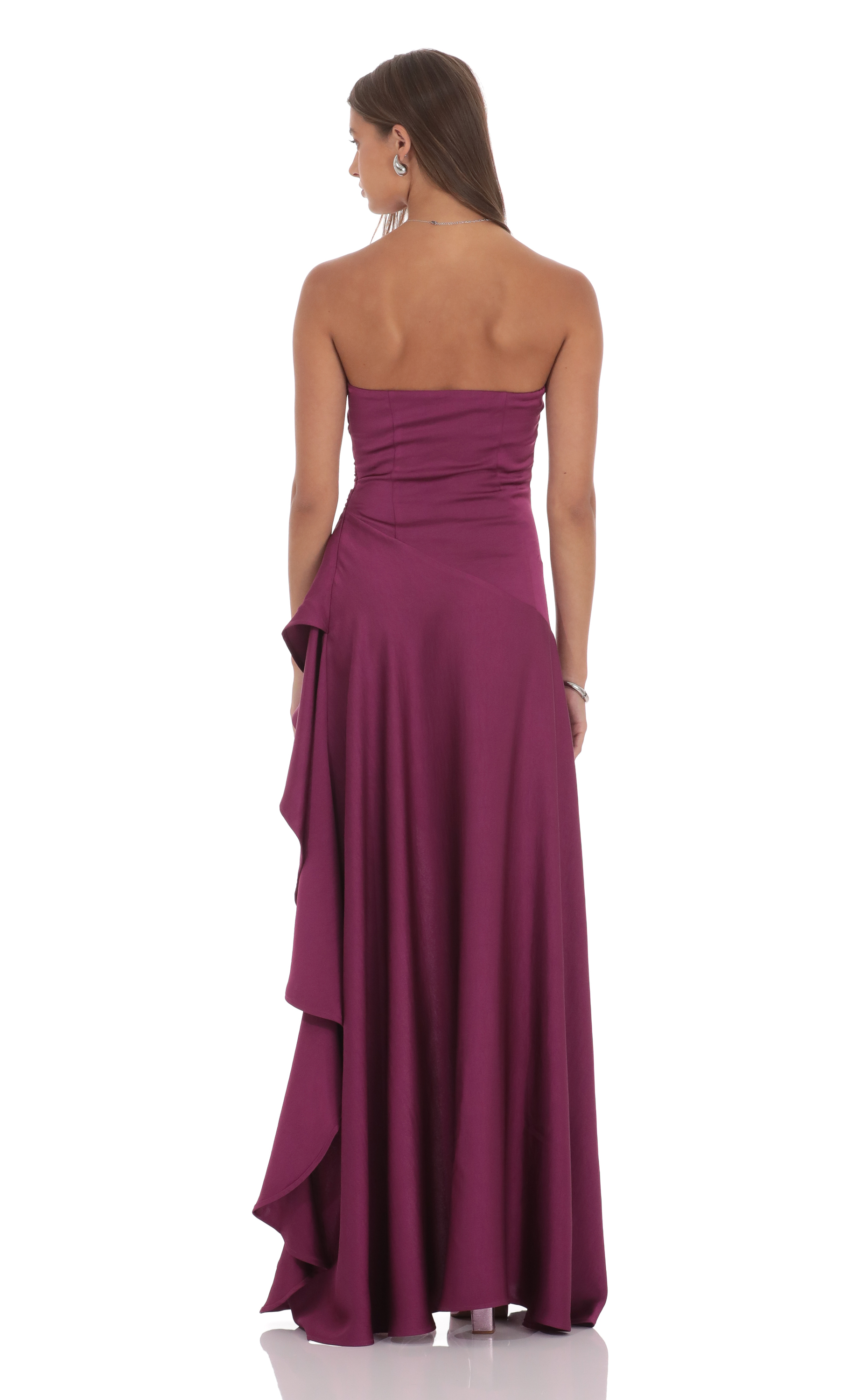 Satin High Low Maxi Dress in Plum - view 2