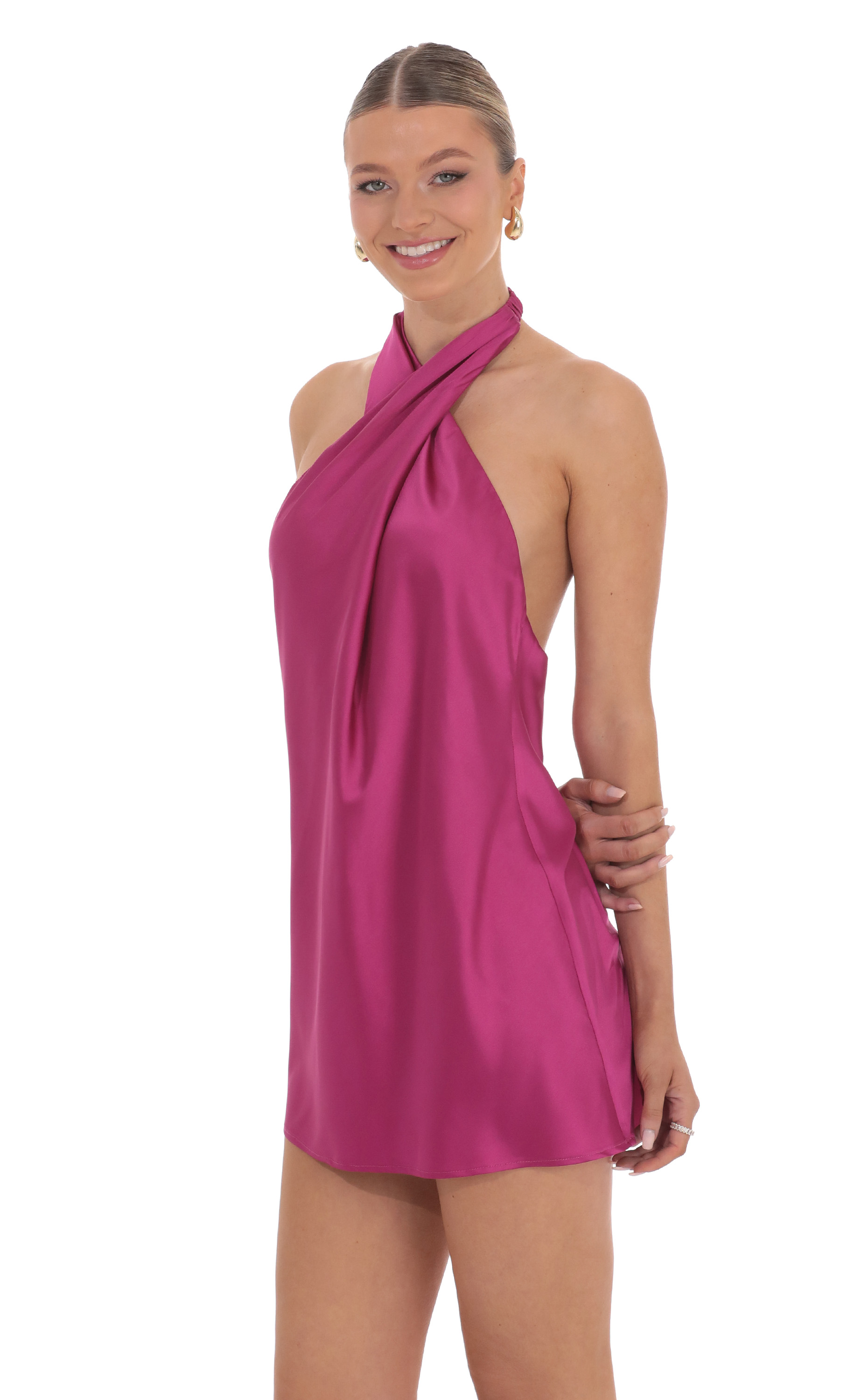 Cross Halter Dress in Magenta - view 3