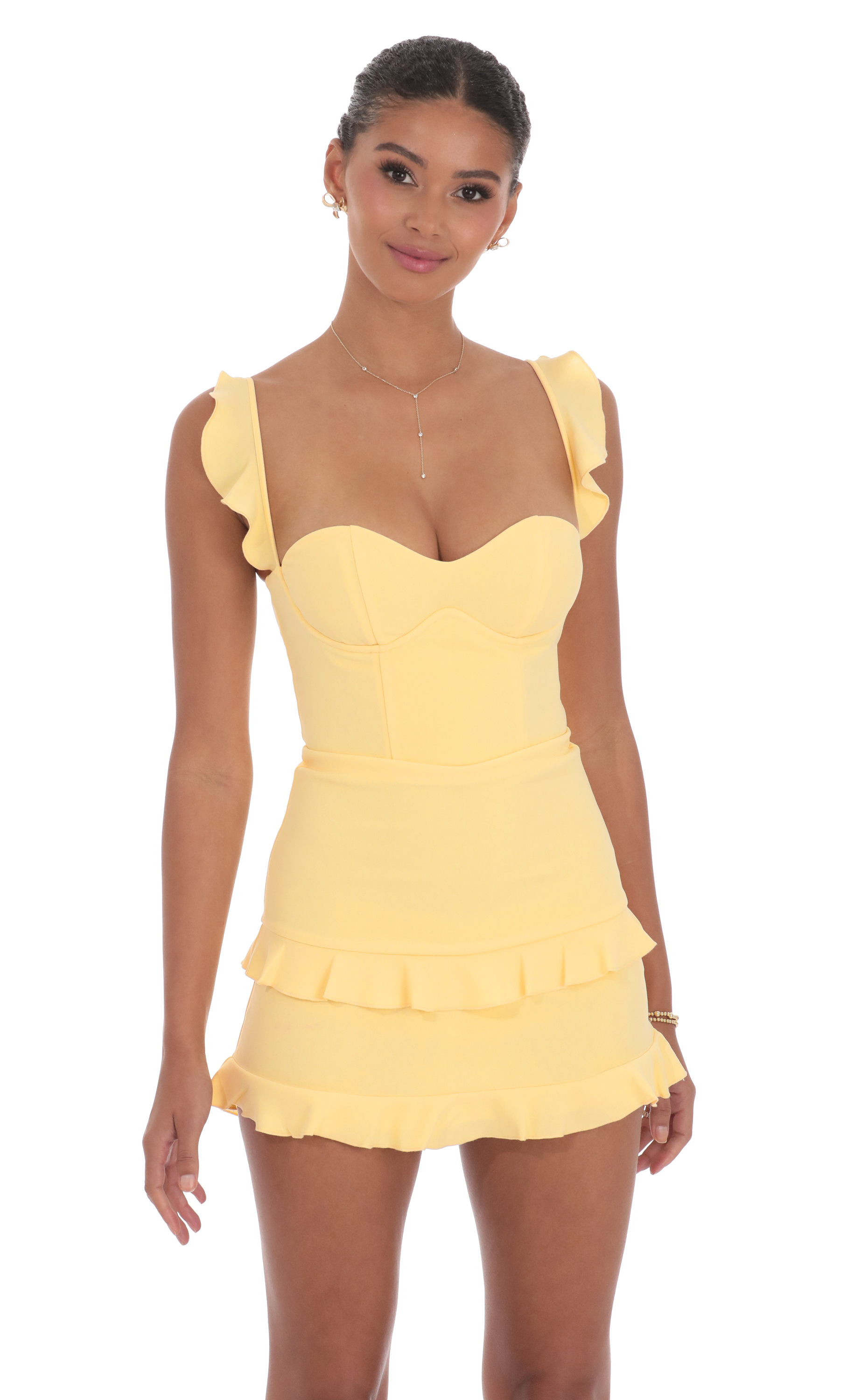 Ruffle Bodycon Dress in Yellow - view 1
