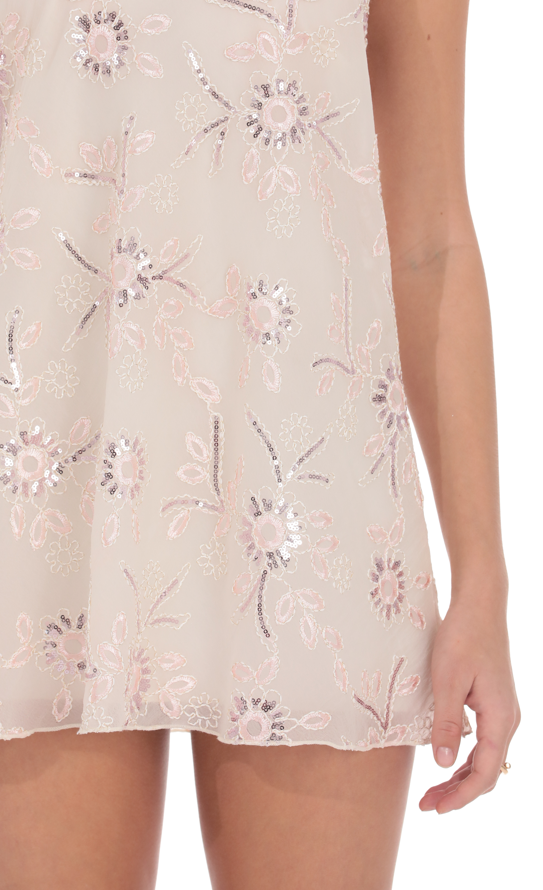 Floral Embellished Halter Mini Dress in Cream - view 6