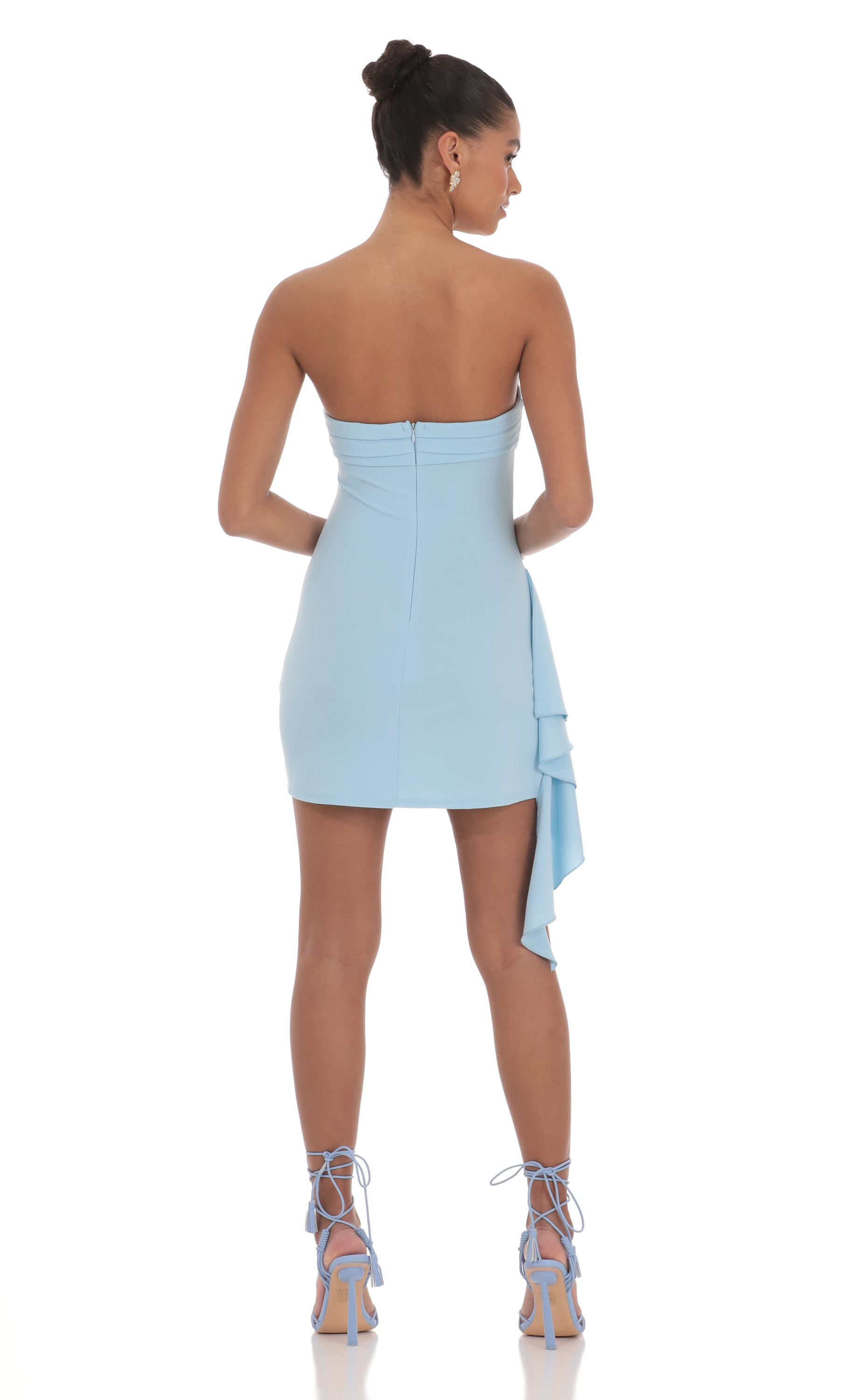 Strapless Ruched Tassel Dress in Blue - view 2