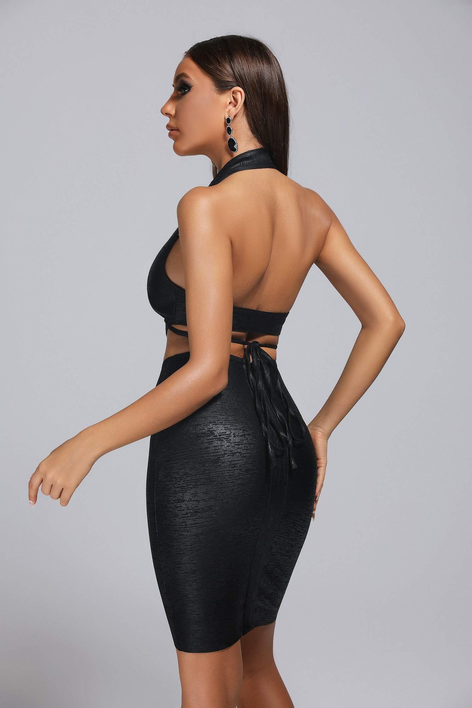 Black Metallic Mini Bandage Dress