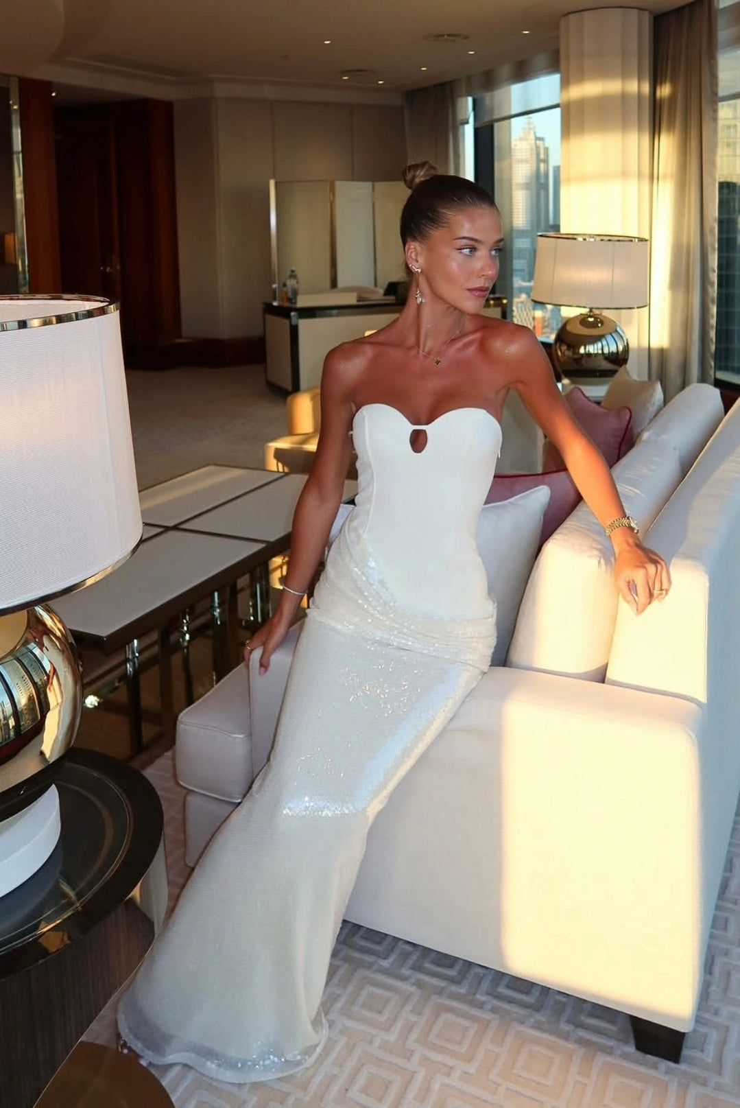 Hire KAIA ATELIER Birthday Edition Sequin Maxi Dress in Ivory White
