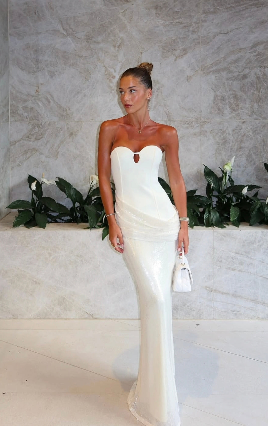 Hire KAIA ATELIER Birthday Edition Sequin Maxi Dress in Ivory White