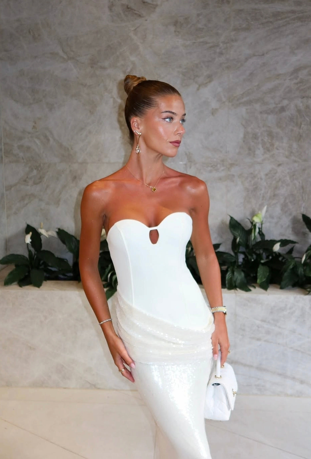 Hire KAIA ATELIER Birthday Edition Sequin Maxi Dress in Ivory White