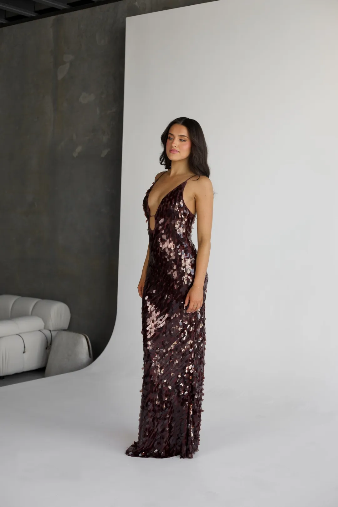 Sapphire Sequin Maxi Dress - Fig