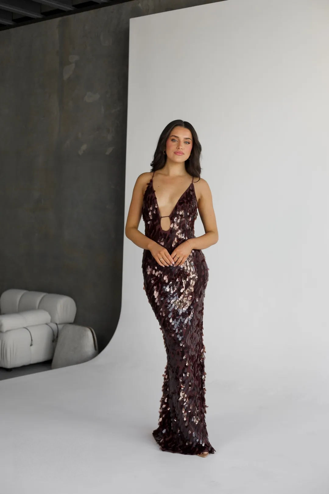 Sapphire Sequin Maxi Dress - Fig