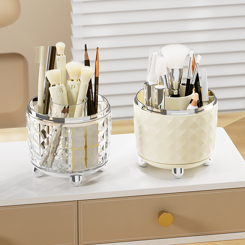 Makeup Brush Storage Box Rotatable Desktop Cosmetics Lipstick Storage Dressing Table Dust-Proof Storage Bucket Storage Rack