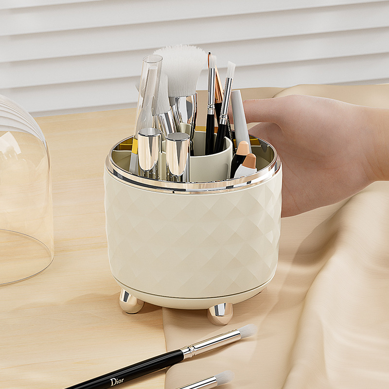 Makeup Brush Storage Box Rotatable Desktop Cosmetics Lipstick Storage Dressing Table Dust-Proof Storage Bucket Storage Rack