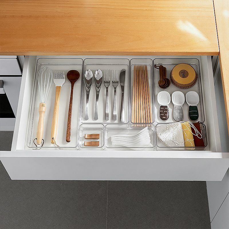 Drawer Partition Storage Box Acrylic Kitchen Chopsticks And Tableware Storage Rectangular Transparent Storage Box Organization Box