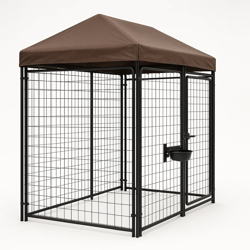 Jaula para perro de acero con techo de poliéster en negro y marrón