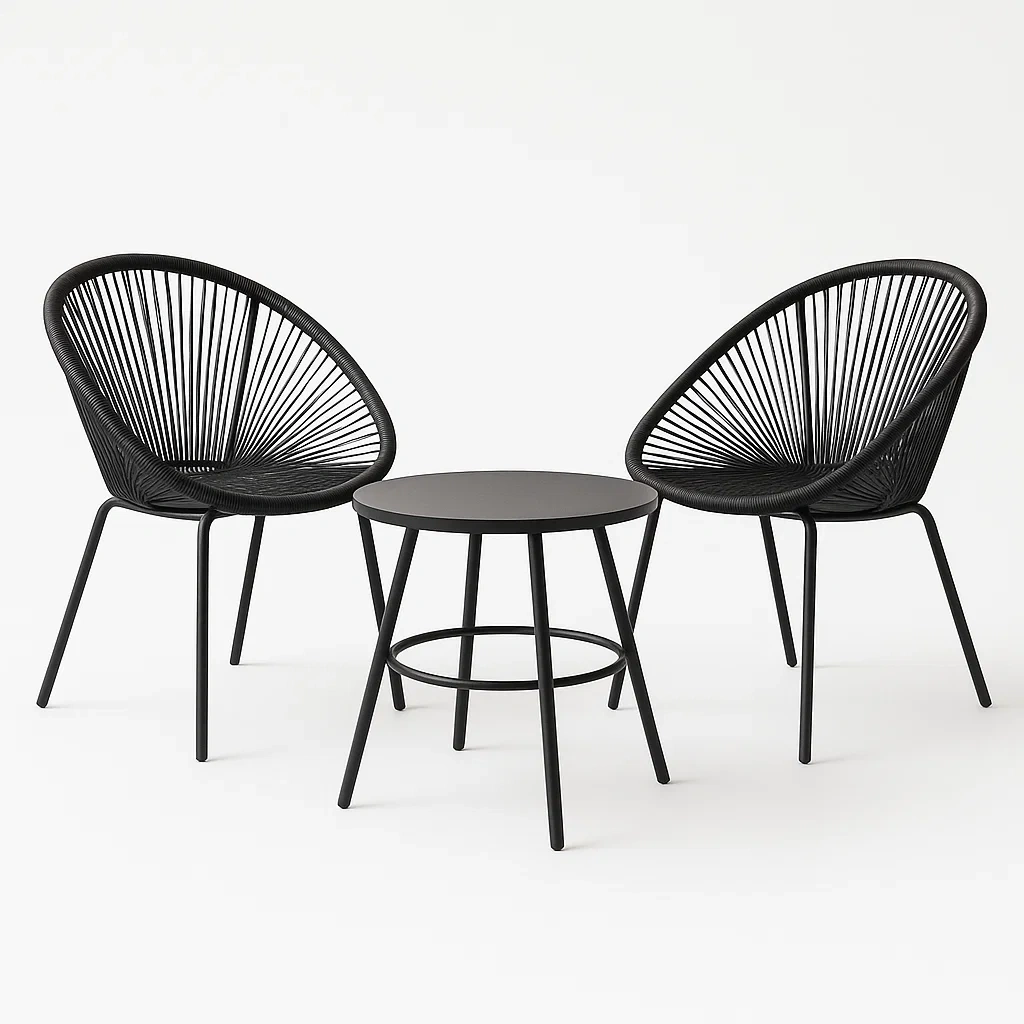 Conjuntos bistró pequeños de acero con cuerda de poliéster negra