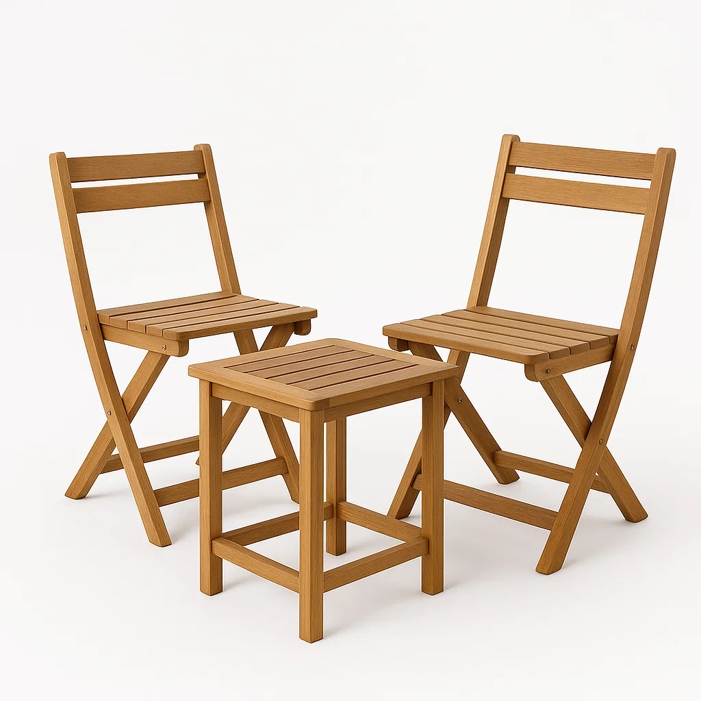 Conjuntos bistró pequeños de madera para exterior con 2 sillas y mesa
