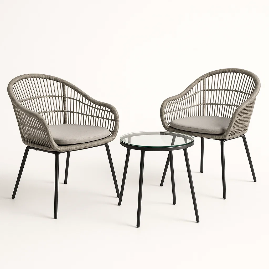 Conjuntos bistró pequeños de ratán sintético con mesa de vidrio templado