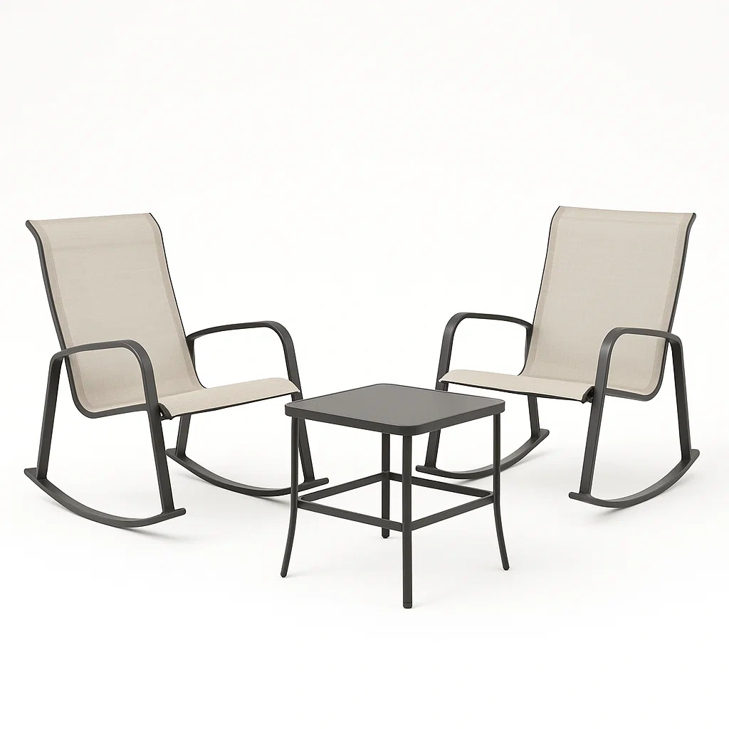 Conjuntos bistró pequeños de metal y sillas mecedoras en color beige para exterior