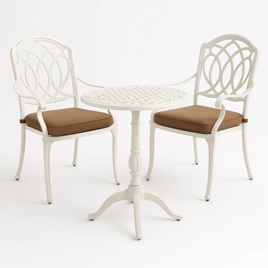 Conjuntos bistró pequeños de aluminio blanco con mesa redonda