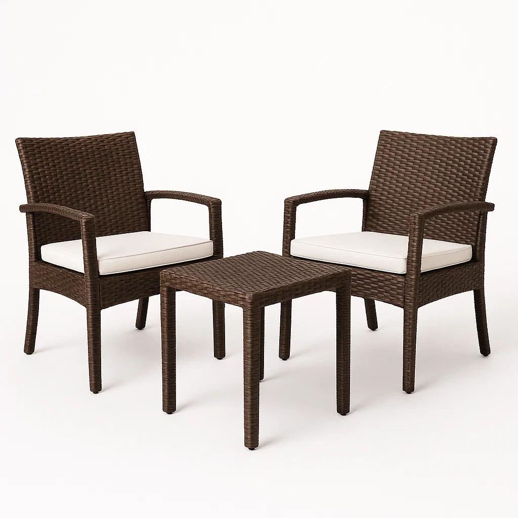 Conjuntos bistró pequeños de ratán sintético marrón para jardín
