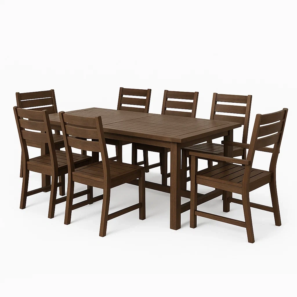 Conjuntos de comedor de madera maciza en color marrón para exterior