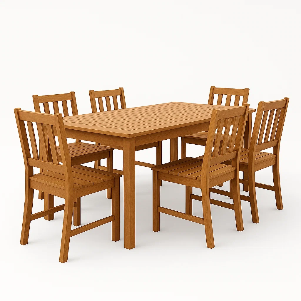 Conjuntos de comedor de madera maciza con 6 sillas en color marrón