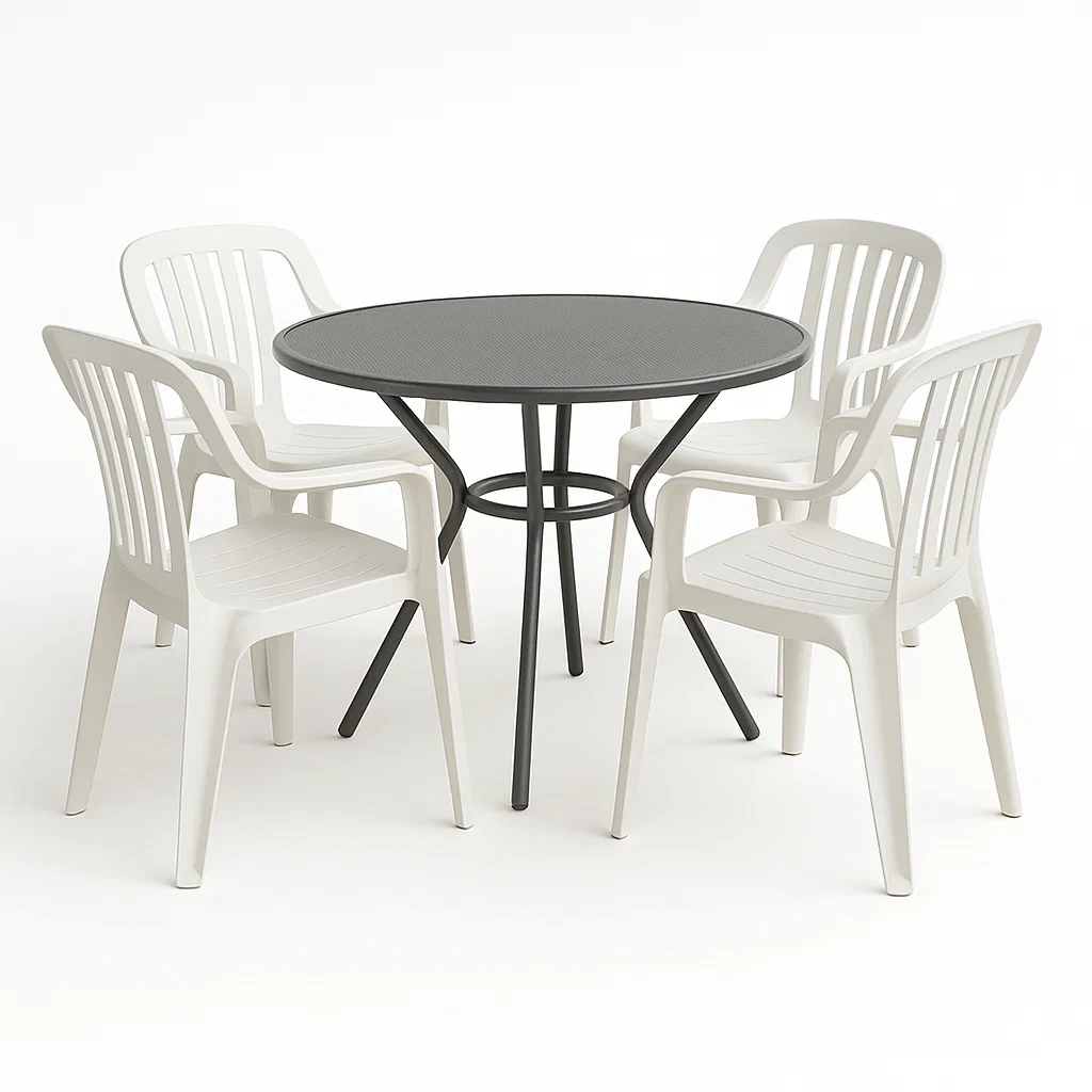 Conjuntos de comedor con mesa redonda de metal y 4 sillas de plástico