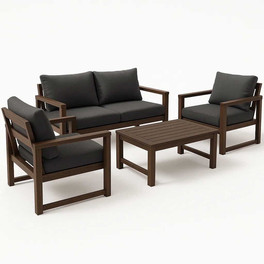 Conjuntos de conversación de madera en 4 piezas en color gris oscuro