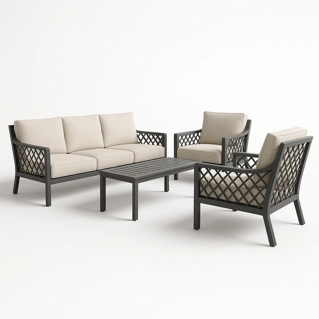 Conjuntos de conversación de aluminio para exterior en 4 piezas en color beige