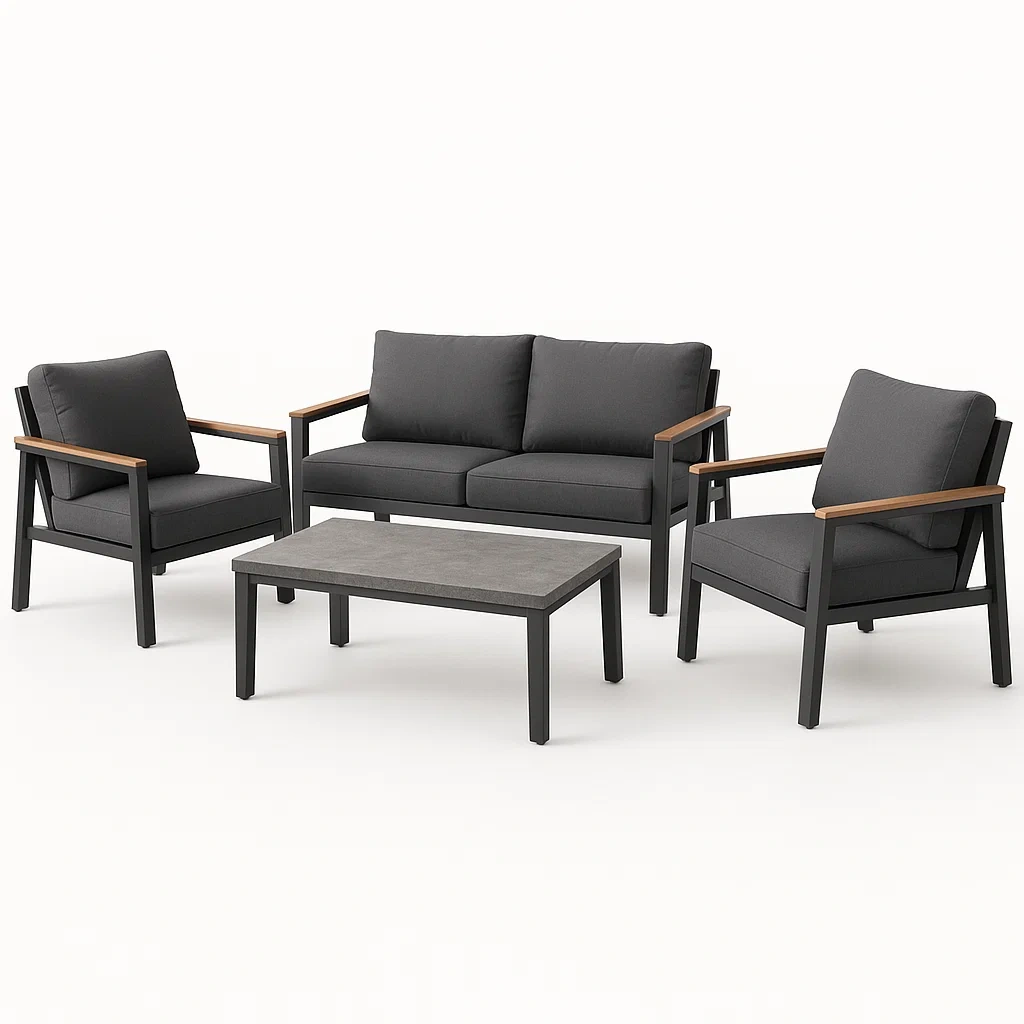 Conjuntos de conversación de aluminio con sofá y sillones en color gris oscuro