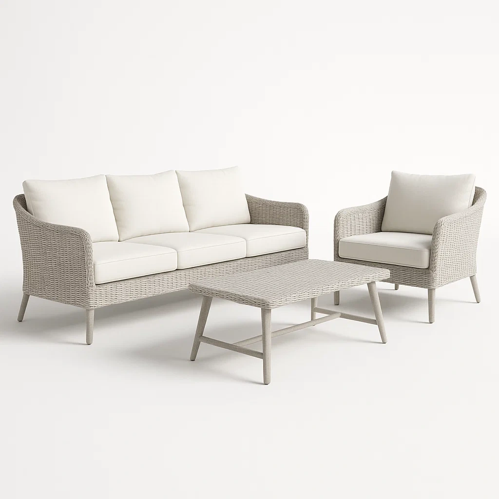 Conjuntos de conversación de ratán en 3 piezas en color crema