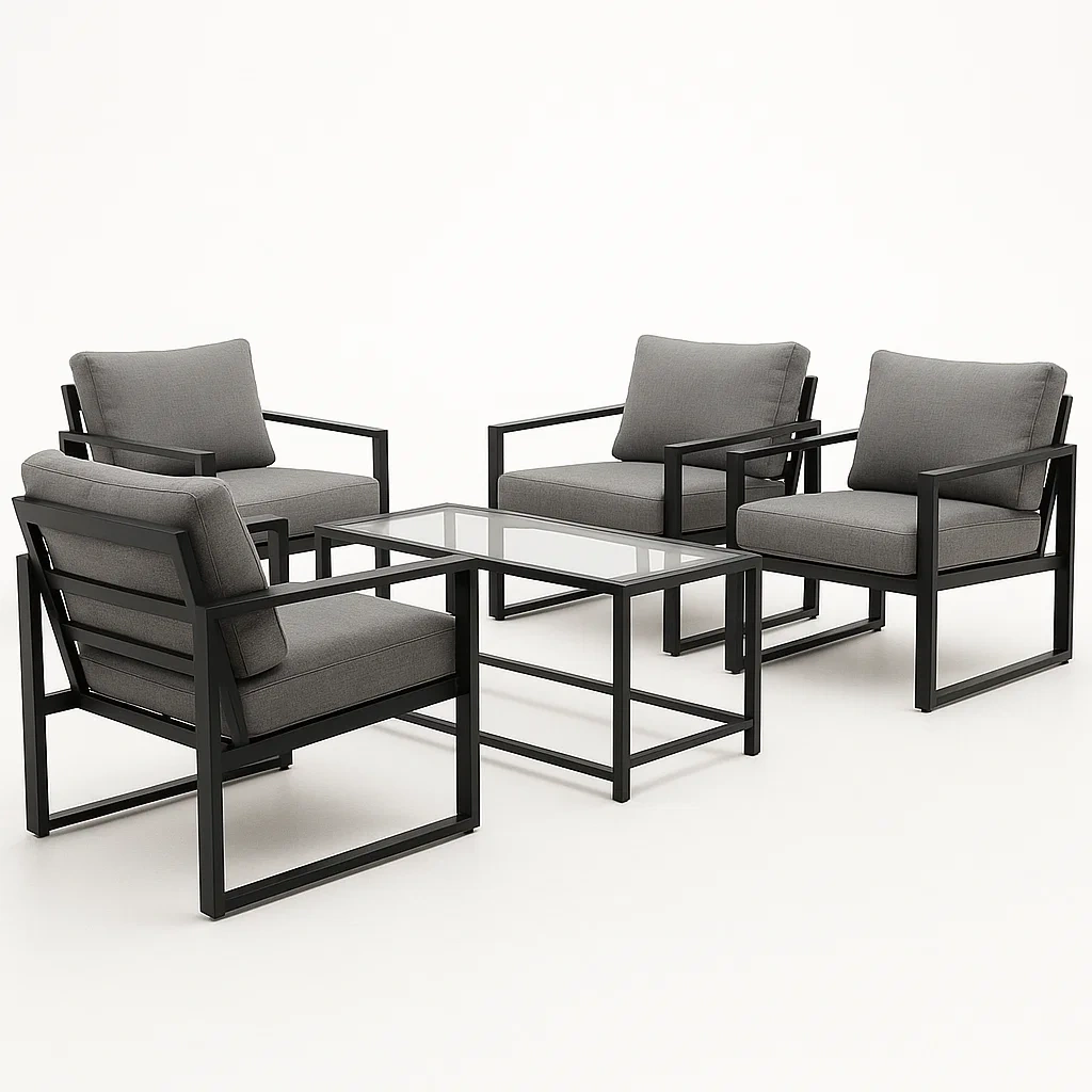 Conjuntos de conversación de 5 piezas en metal negro en color gris