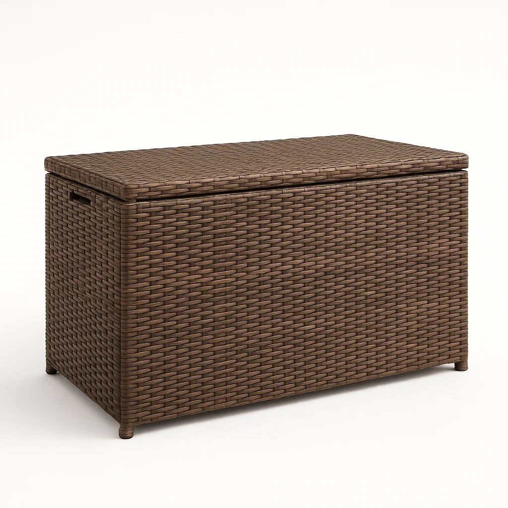 Baúl de almacenamiento para exterior de ratán en color marrón 120×55×60 cm