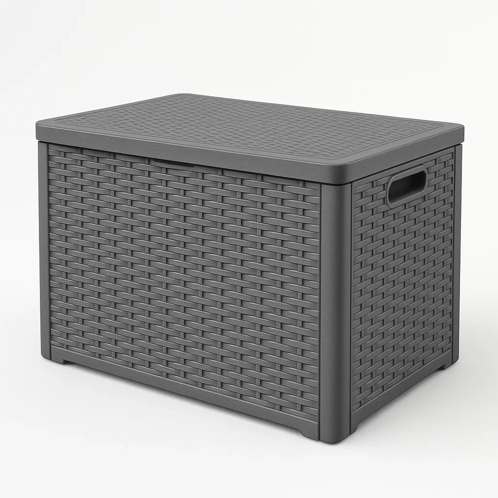 Baúl de almacenamiento de plástico trenzado 56 L en color gris