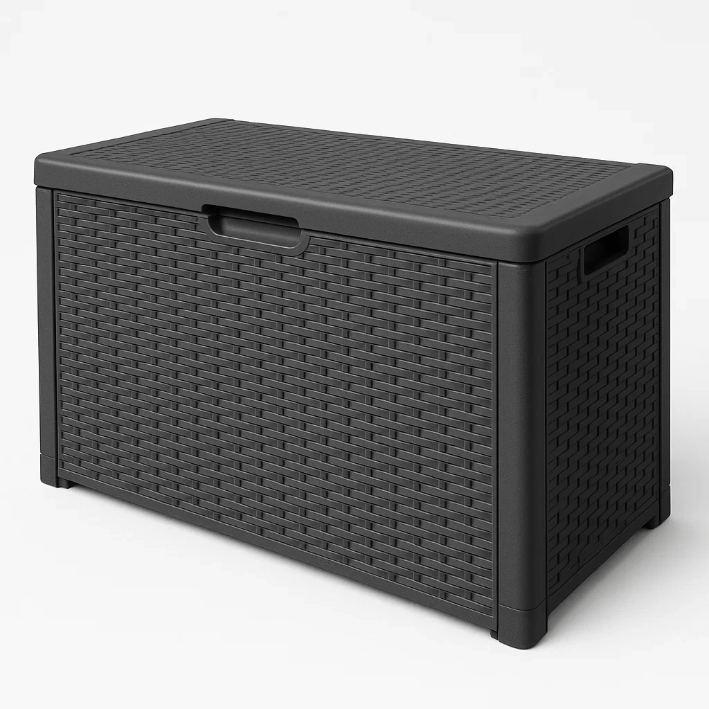 Baúl de almacenamiento para exterior de plástico en color negro 120×60×55 cm