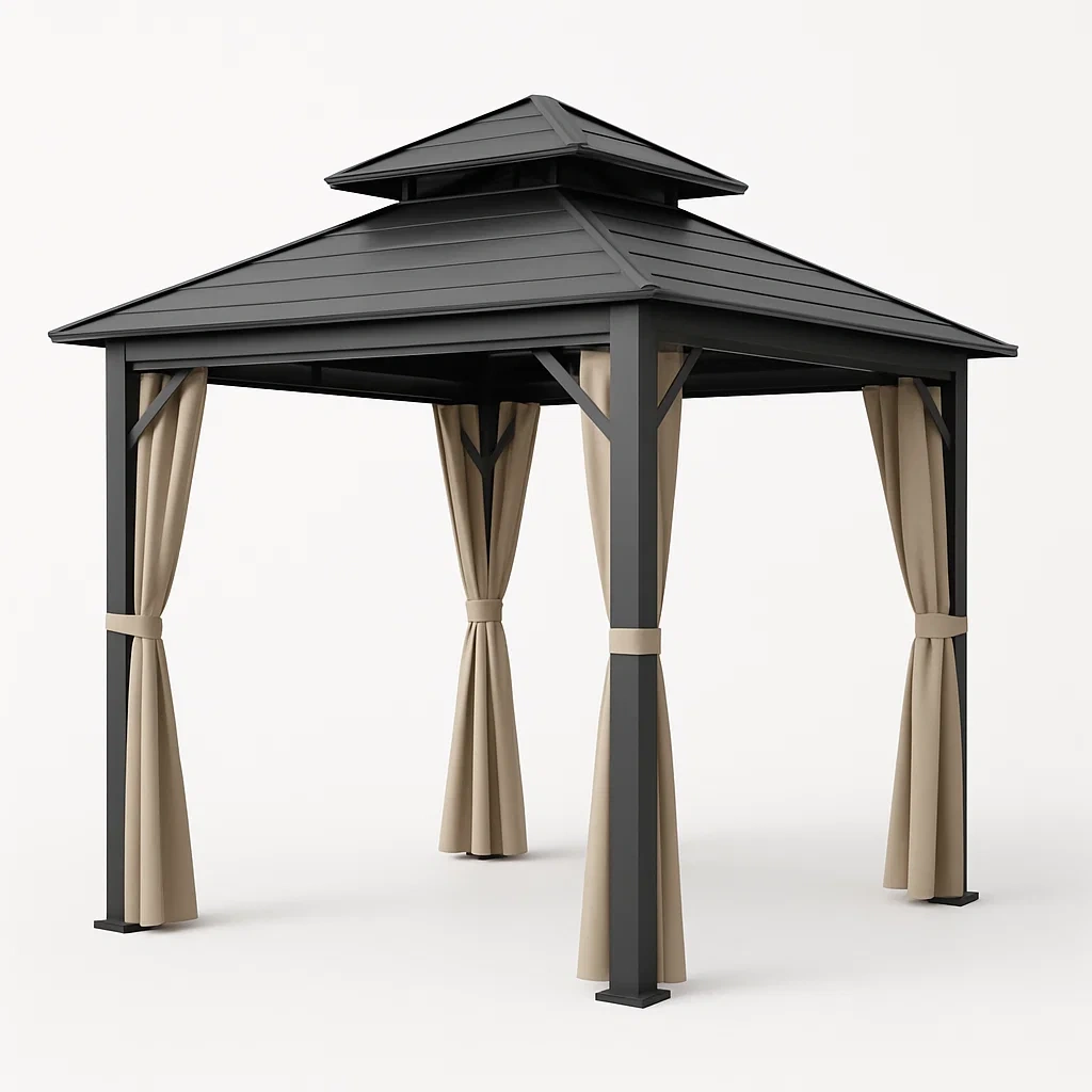 Cenador de aluminio en color negro con tela beige