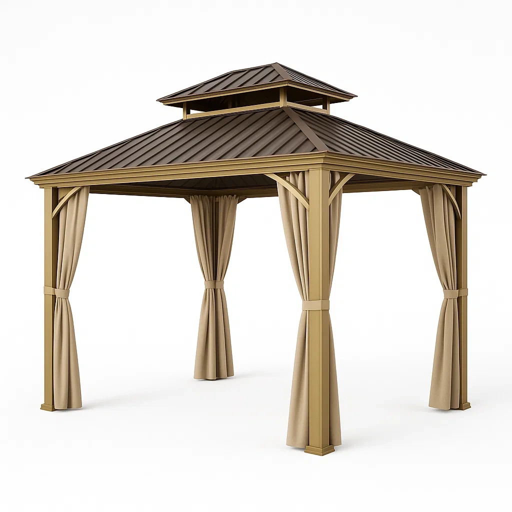 Cenador de metal con cortinas de poliéster para exterior 300×300×250 cm