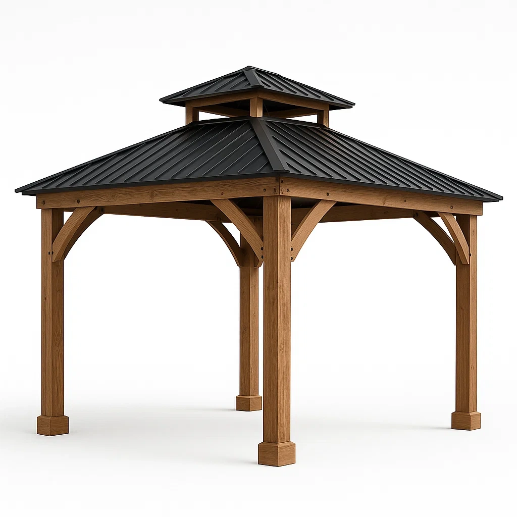 Cenador de madera y acero galvanizado para exterior 300×300×270 cm