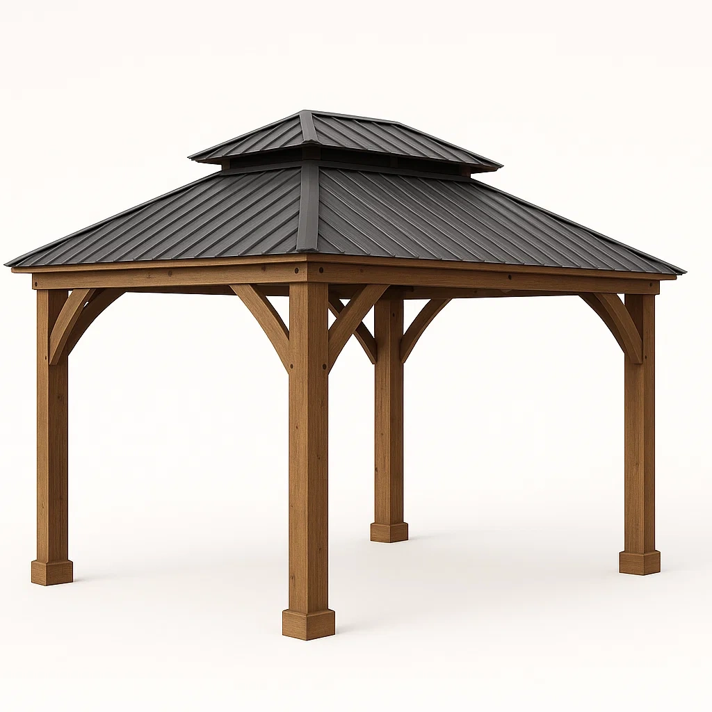 Cenador de madera con techo de acero galvanizado 300×300×250 cm