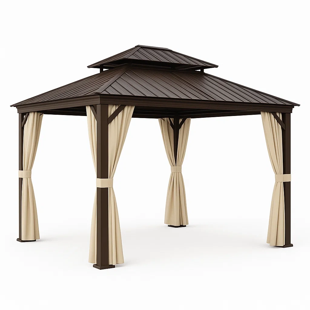 Cenador de acero y poliéster en color marrón