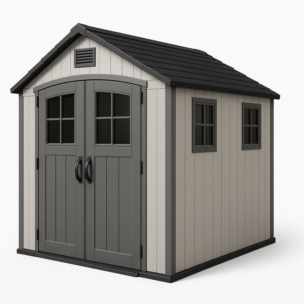 Cobertizo de resina en gris y negro 185×152×226 cm con puertas y ventanas