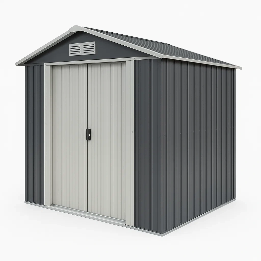 Cobertizo de acero galvanizado en color gris con puerta corredera 213×127×185 cm