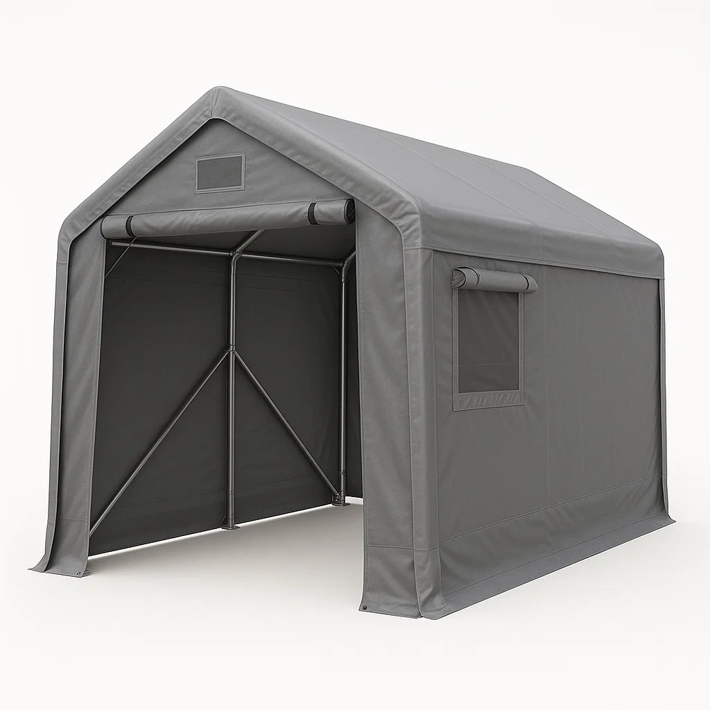 Cochera de acero y poliéster en color gris