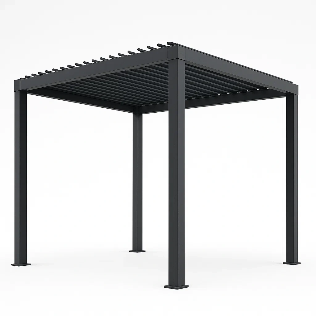 Pérgola de aluminio con techo ajustable 300×300×240 cm en color negro