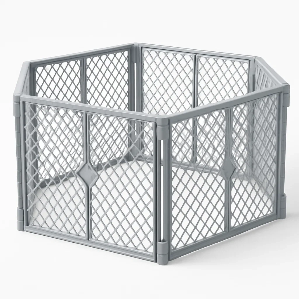 Parque para perro hexagonal de plástico en color gris