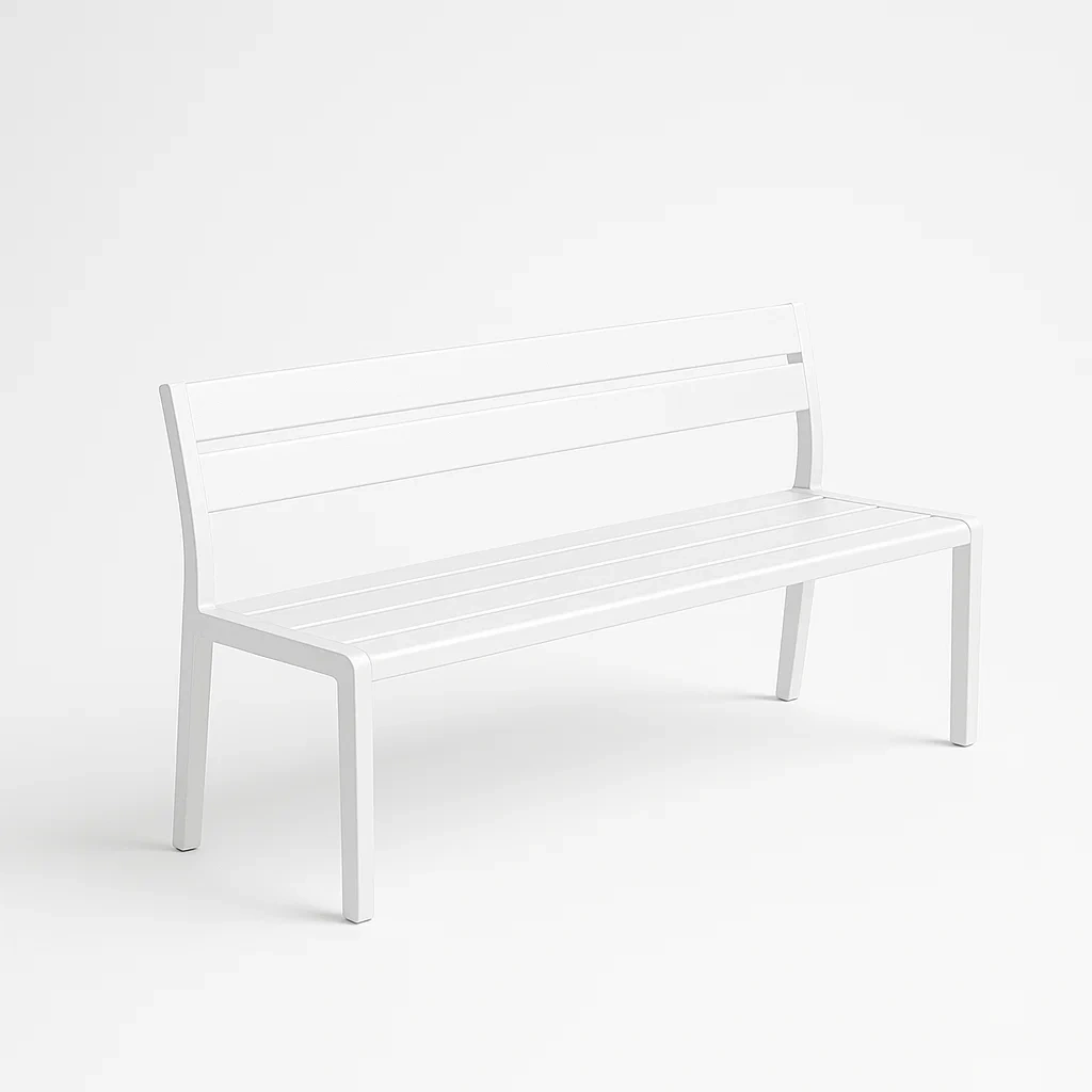 Banco de jardín de metal blanco 140×45×82 cm