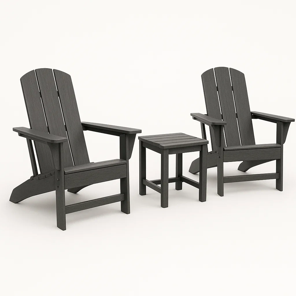 Conjunto de mesa y sillas Adirondack de resina en color gris