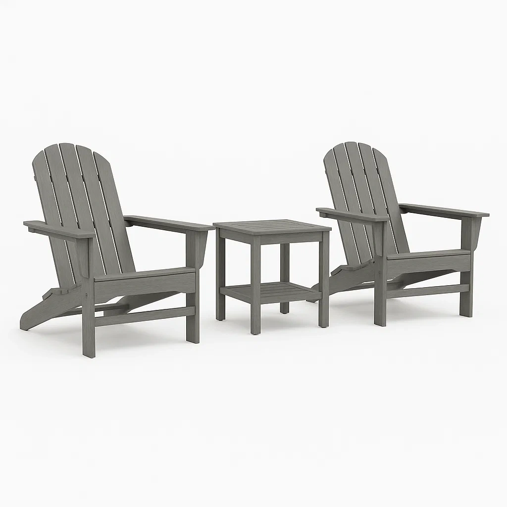 Conjunto de mesa y sillas Adirondack de madera compuesta en color gris
