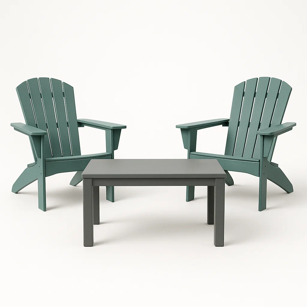 Conjunto de mesa y sillas Adirondack en plástico verde/gris