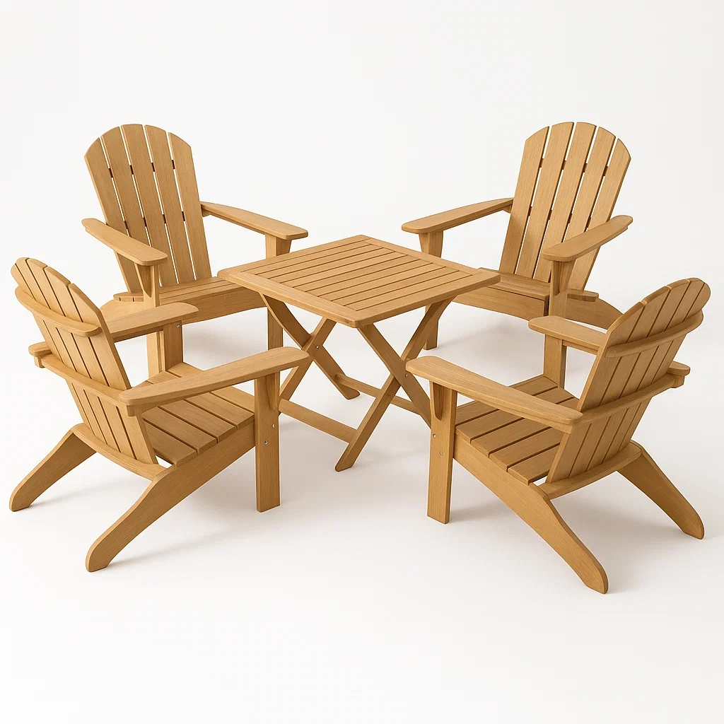 Conjunto de mesa y sillas Adirondack de madera para exterior
