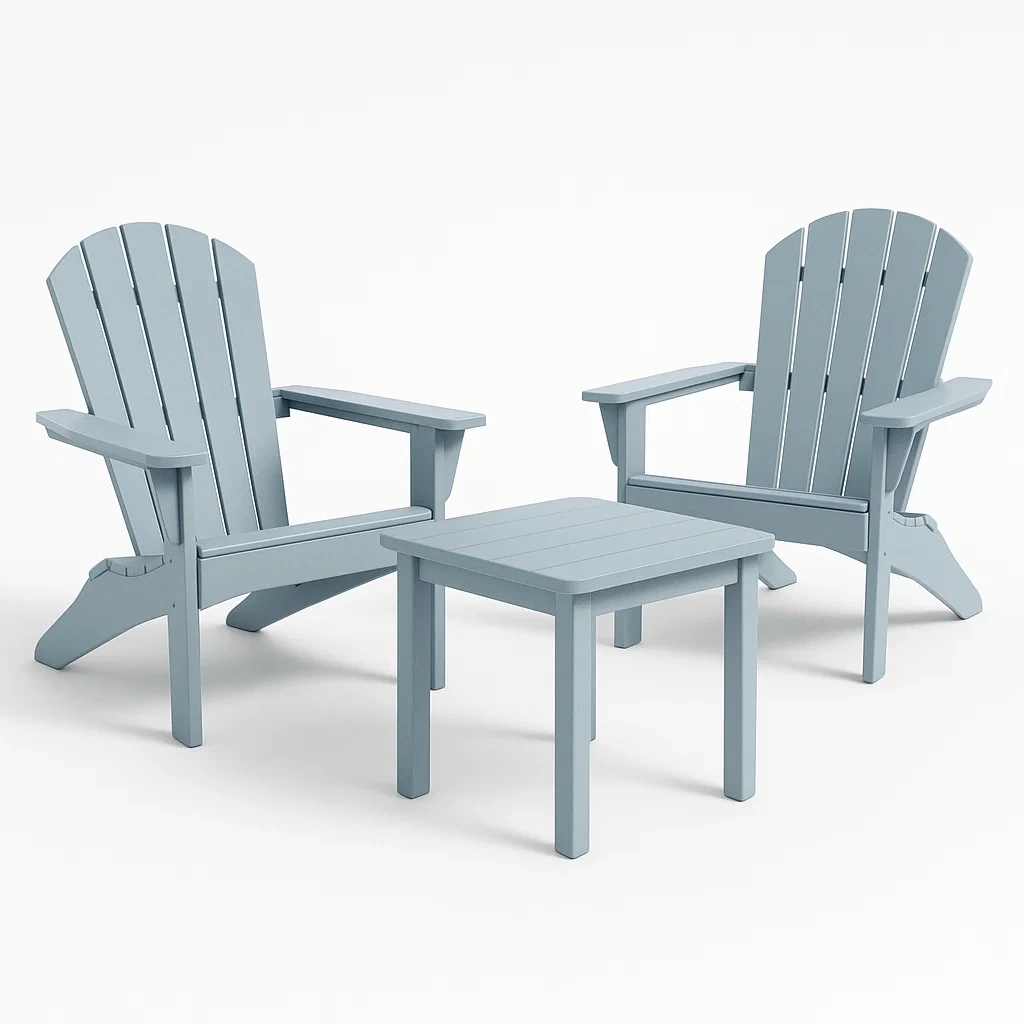 Conjunto de mesa y sillas Adirondack en plástico reciclado azul