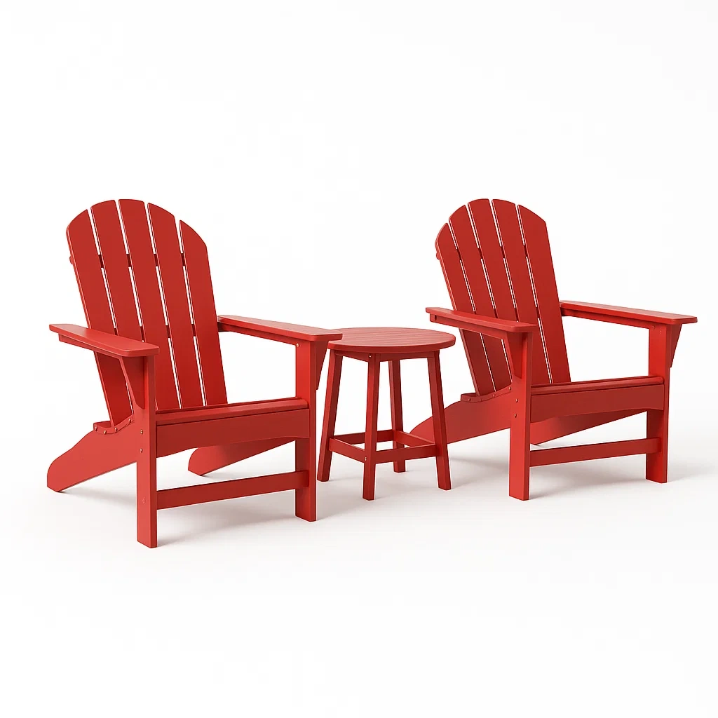 Conjunto de mesa y sillas Adirondack de madera en color rojo